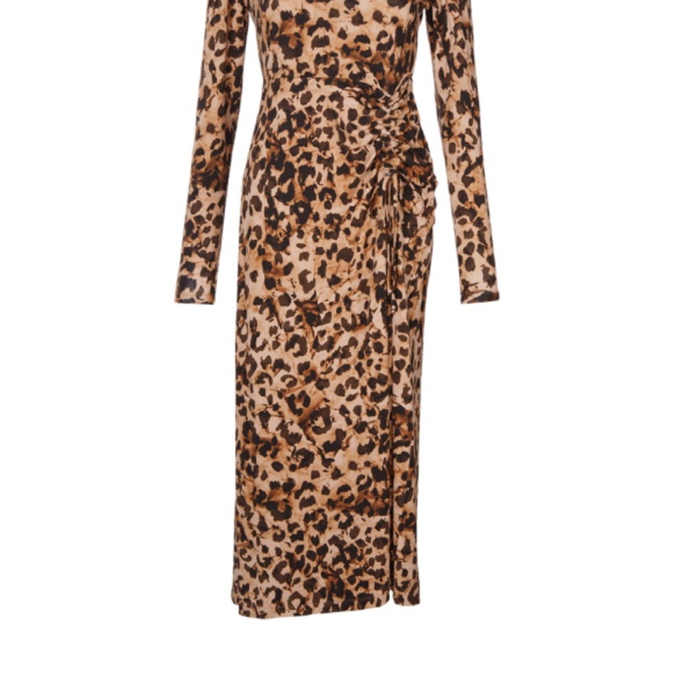 CAbi Selma Leopard Print Dress with Slit